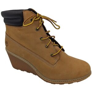 Timberland Women's Wedge Heel Lace Up Ankle Boots Tan Size 8 8251A